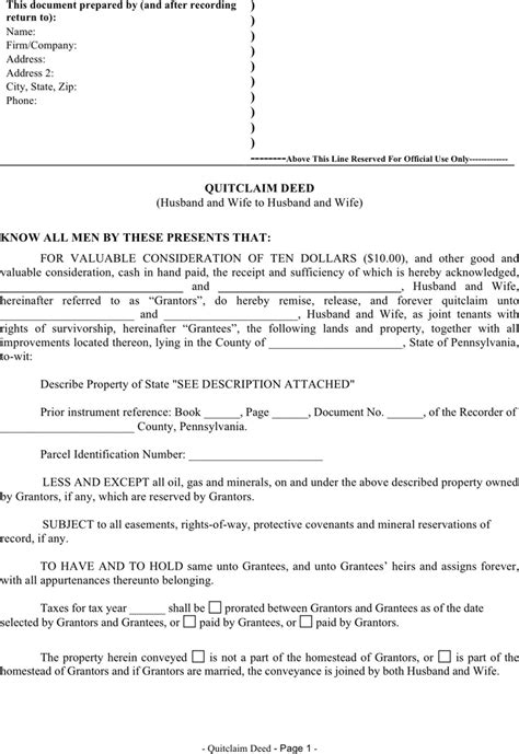 Free Pennsylvania Quitclaim Deed Form Doc 82kb 3 Pages