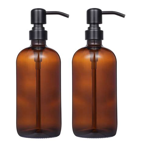 Buy Pack Thick Amber Glass Pint Jar Soap Dispenser With Matte Black Stainless Steel Pump