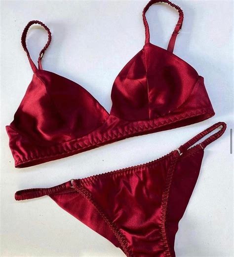 red lace silk satin lingerie set bra bralette lace panty etsy