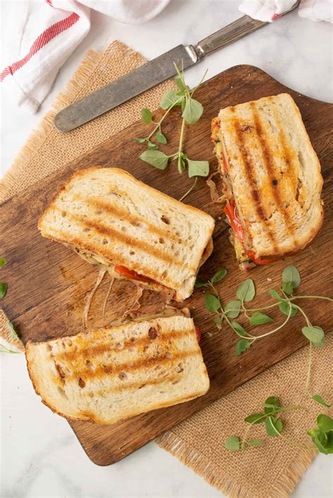 Roasted bell pepper and feta cheese panini Grilled Summer Vegetable Panini - Culinary Ginger