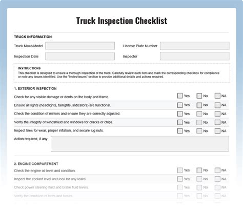 Truck Inspection Checklist Download Free Pdf