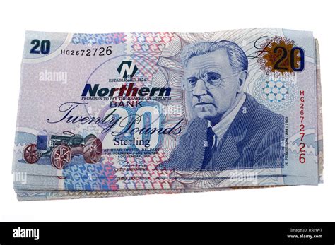 Pile 20 Pounds Sterling Northern Ireland Issued Northern Bank Notes