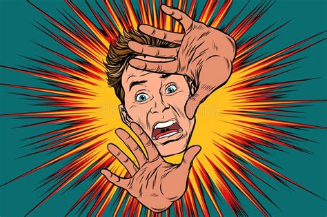 Scared Man Covered With Hands Stock Vector Illustration Of Expression