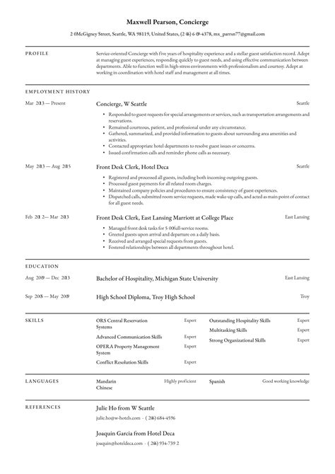 Concierge Resume Examples And Writing Tips 2023 Free Guide