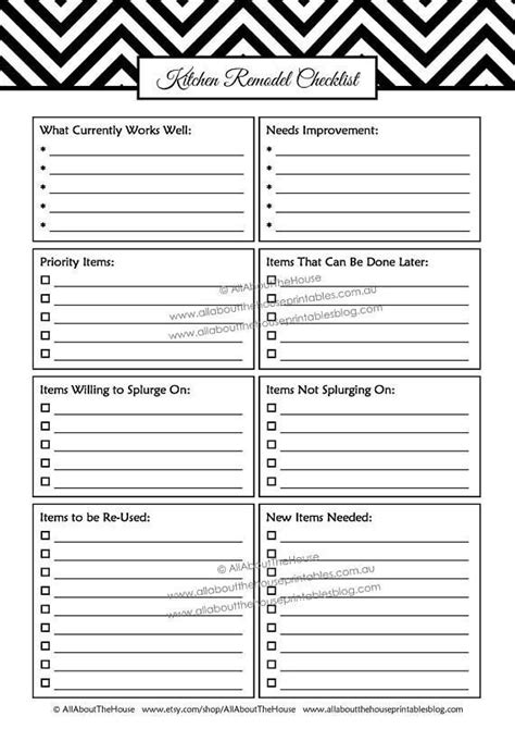 Check spelling or type a new query. Kitchen remodel checklist planner printable renovation ...