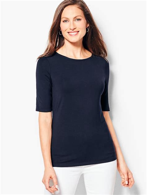Refined Elbow Length Sleeve Tee Talbots Scoop Neck Top Solid Tops Fashion