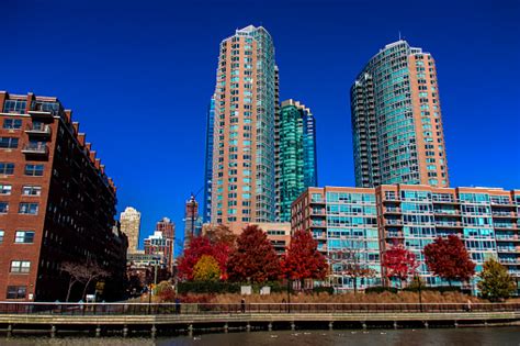 Hudson River Waterfront Walkway In Jersey City United States Stock
