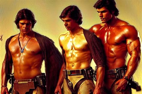 2 Muscular Attractive Men Star Wars Painting By Stable Diffusion