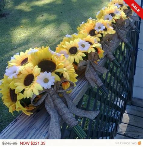 Sale 5 Sunflower Wedding Bouquet Rustic Set Sunflower Bouquet