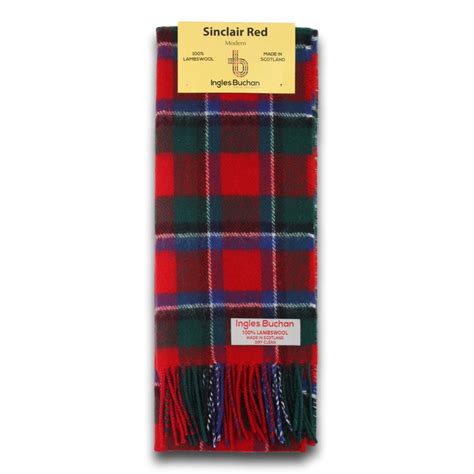 Sinclair Red Tartan Scarf Made In Scotland 100 Wool Plaid