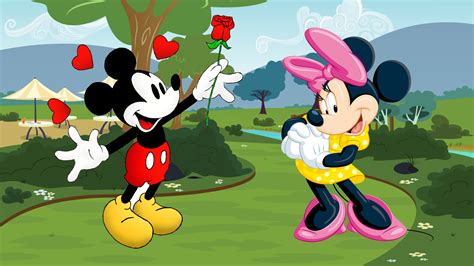 Mickey And Minnie Mouse Cartoon Red Rose For Minnie Love Free