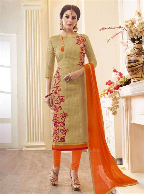 Beige Cotton Churidar Salwar Kameez 150639 Salwar Neck Designs Churidar Latest Gala Designs