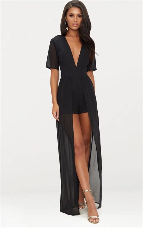 black maxi overlay playsuit rompers dressy black romper outfit fashion