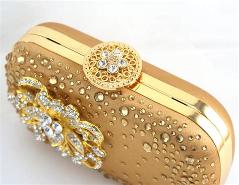 Gold Clutch Golden Crystal Clutch Handbag Purse Bridal Etsy