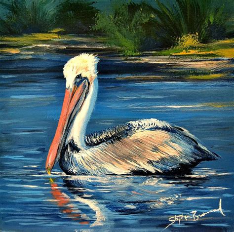 Pelican In Swamp Painting By Stephen Broussard