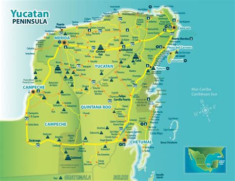 The Yucatán Peninsula El Mundo Maya Mapa Turistico De Mexico