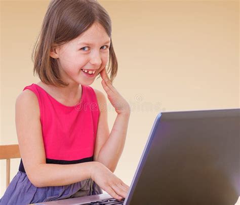 Little Girl At The Computer Stock Image Image Of Life Learning