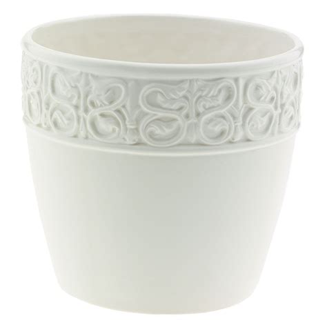 8 Inch White Ceramic Decorative Planter Fits 8 Inch Pots T437