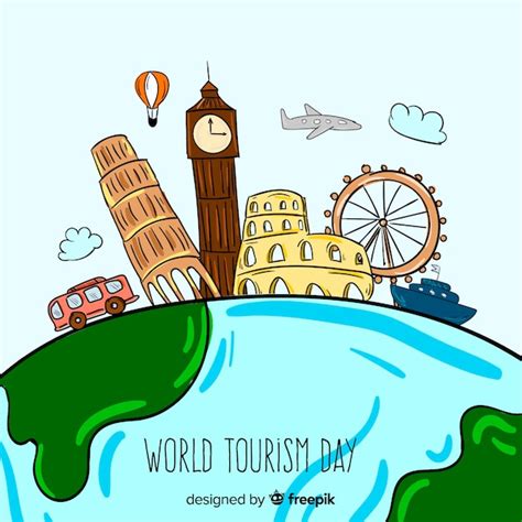 Conceito de dia do turismo mundo mão desenhada Vetor Grátis