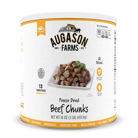 Augason Farms Freeze Dried Beef Chunks 16oz 10 Can Ships In 1 2