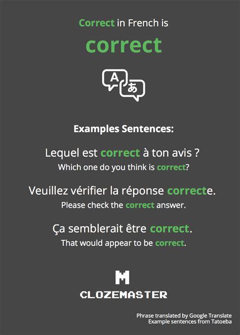 How To Say Correct In French Clozemaster