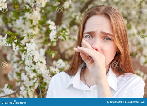 Displeased Young Female Has Running Nose Feels Allergic To Seasonal Flowers During Spring