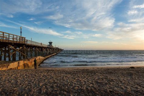 Sunset Over An Ocean Pier On The West Coast Stock Image Image Of