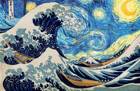 Van gogh, the starry night. Vincent van Gogh, Hokusai, Starry night, The Great Wave ...
