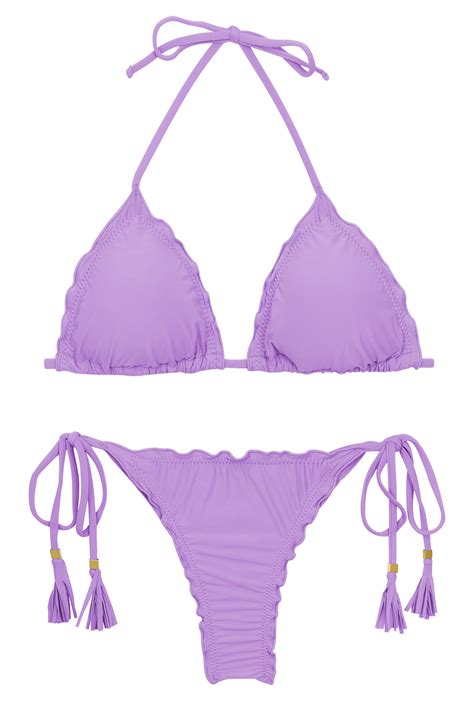Lilac Scrunch Thong Bikini With Wavy Edges Set Uv Harmonia Tri Frufru