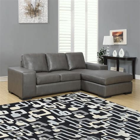 Monarch Specialties Casual Charcoal Gray Faux Leather Sectional At