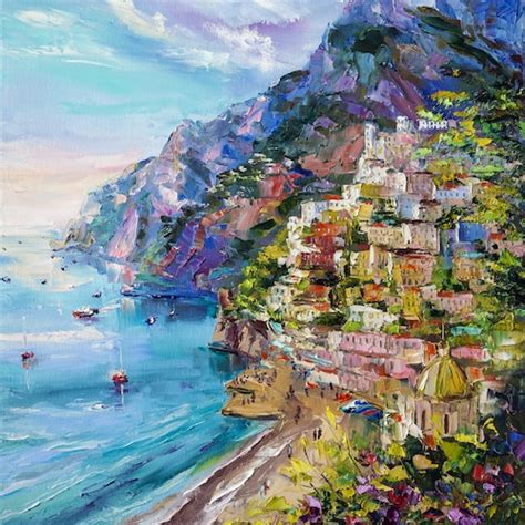 Amalfi Coast Painting Atrani Seascape Paintings On Canvas Etsy