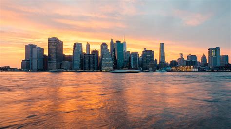 Sky Sunset Cityscape Water Skyline Building Clouds Manhattan