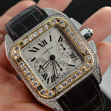 Cartier Santos 100 Xl Chronograph Watch With 1502 Carats Of Diamonds