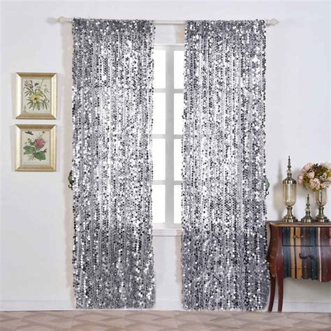 2 Pack 52x96 Silver Big Payette Sequin Window Treatment Home Decor