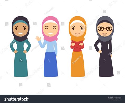 Muslim Women Set Cute Cartoon Arab Girls In Royalty Free Stock