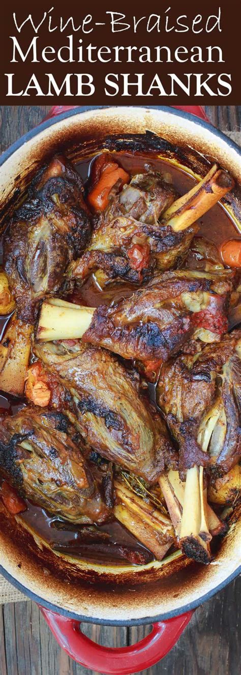 Boston chef rachel klein braises these lamb shanks until the meat falls off the bone, then serves them with a rich sauce of red wine and vegetables. Mediterranean-Style Wine Braised Lamb Shanks Recipe | The ...