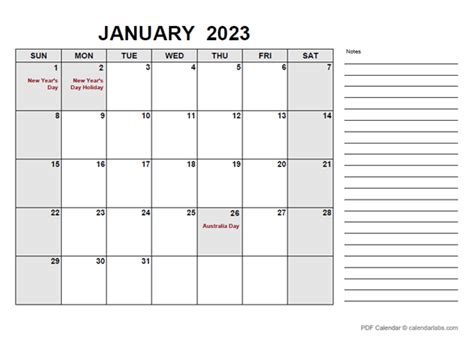 2023 Calendar With Australia Holidays Pdf Free Printable Templates