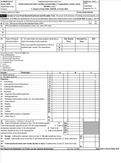 Solved Schedule E Form 1040 Department Of The Treasury