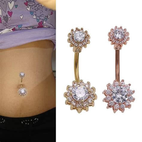 1pc Full Cz Crystal Flower Body Jewelry Navel Piercing Rings Dangle Belly Bars Belly Button