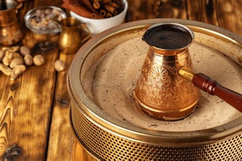 Turkish Coffee In Cezve On The Sand Stock Image Image Of Aroma