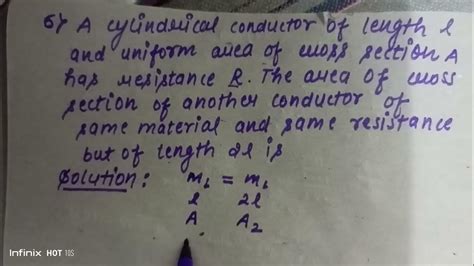 A Cylindrical Conductor Of Length L And Uniform Area Of Cross Section A