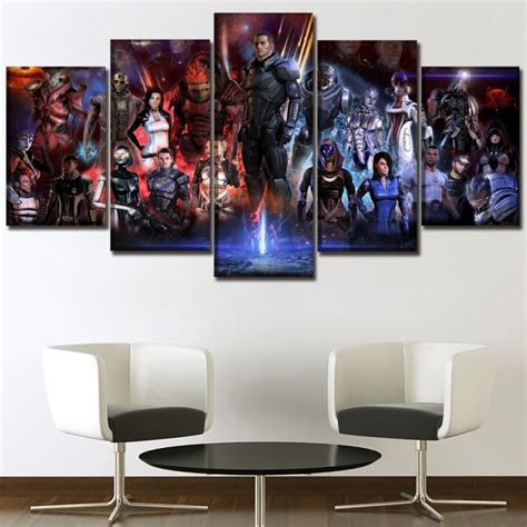 Mass Effect Characters Poster 1 Gaming 5 Panel Canvas Art Wall Decor