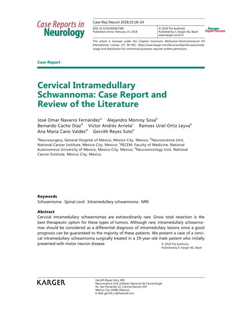 PDF Cervical Intramedullary Schwannoma Case Report And Review Of The Literature