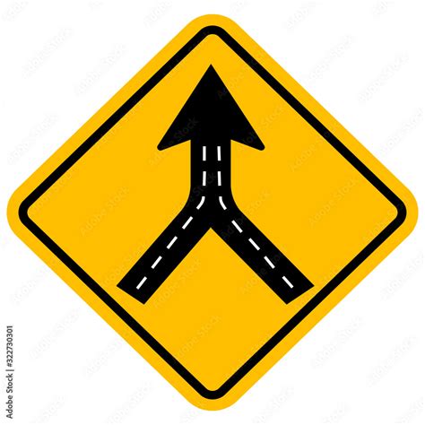 Warning Sign Two Way Road Merge Traffic Symbol Yellow Background