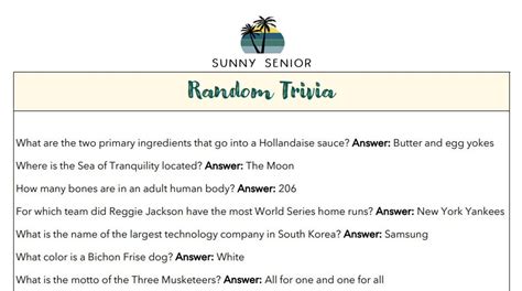 Random Trivia Questions Timeless For Elderly Great For Etsy