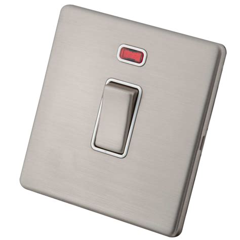 M2 20a Dp Screwless Switch With Neon White Insert Brushed Stainless