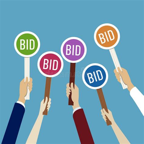 Hands Holding Auction Paddle With Bid Stock Vector Illustration Of