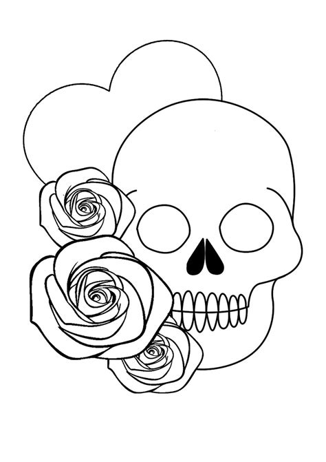Skull With Heart And Roses Coloring Page Download Print Or Color