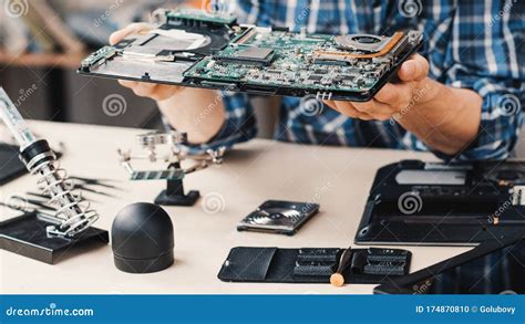 Computer Repair Shop Disassembled Laptop Device Stock Photo Image Of