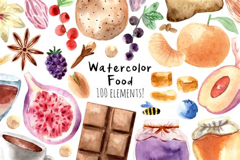 Watercolor Food 100 Cliparts Graphic By Slastick · Creative Fabrica